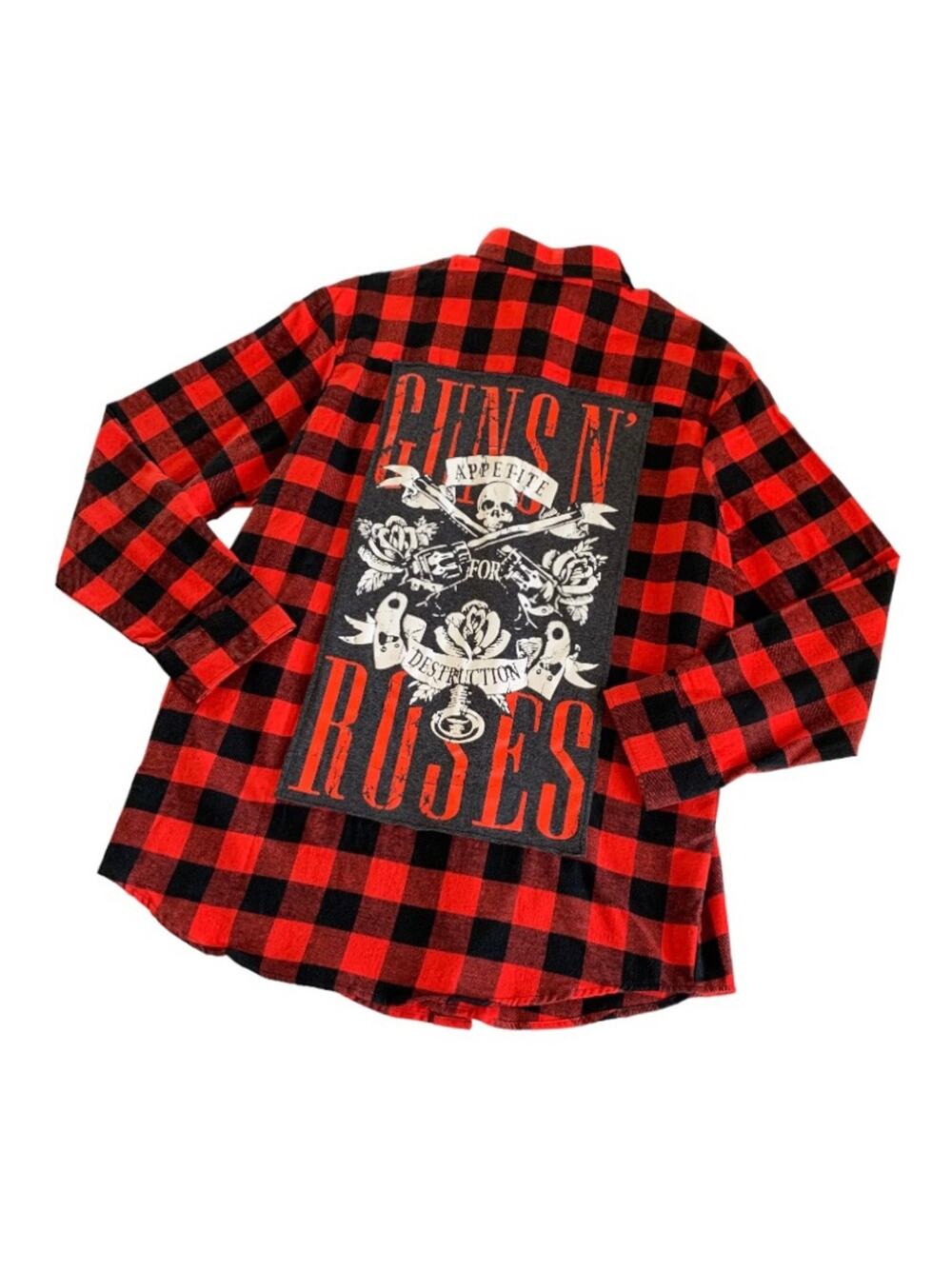 Reworked Apparel Guns N’ Roses Custom Red Button Down Flannel Men's Size Medium